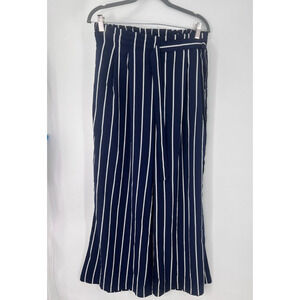 BREEZE EVER High Rise Paper-Bag Waist Capri Pants Wide Leg Blue Striped Womens L